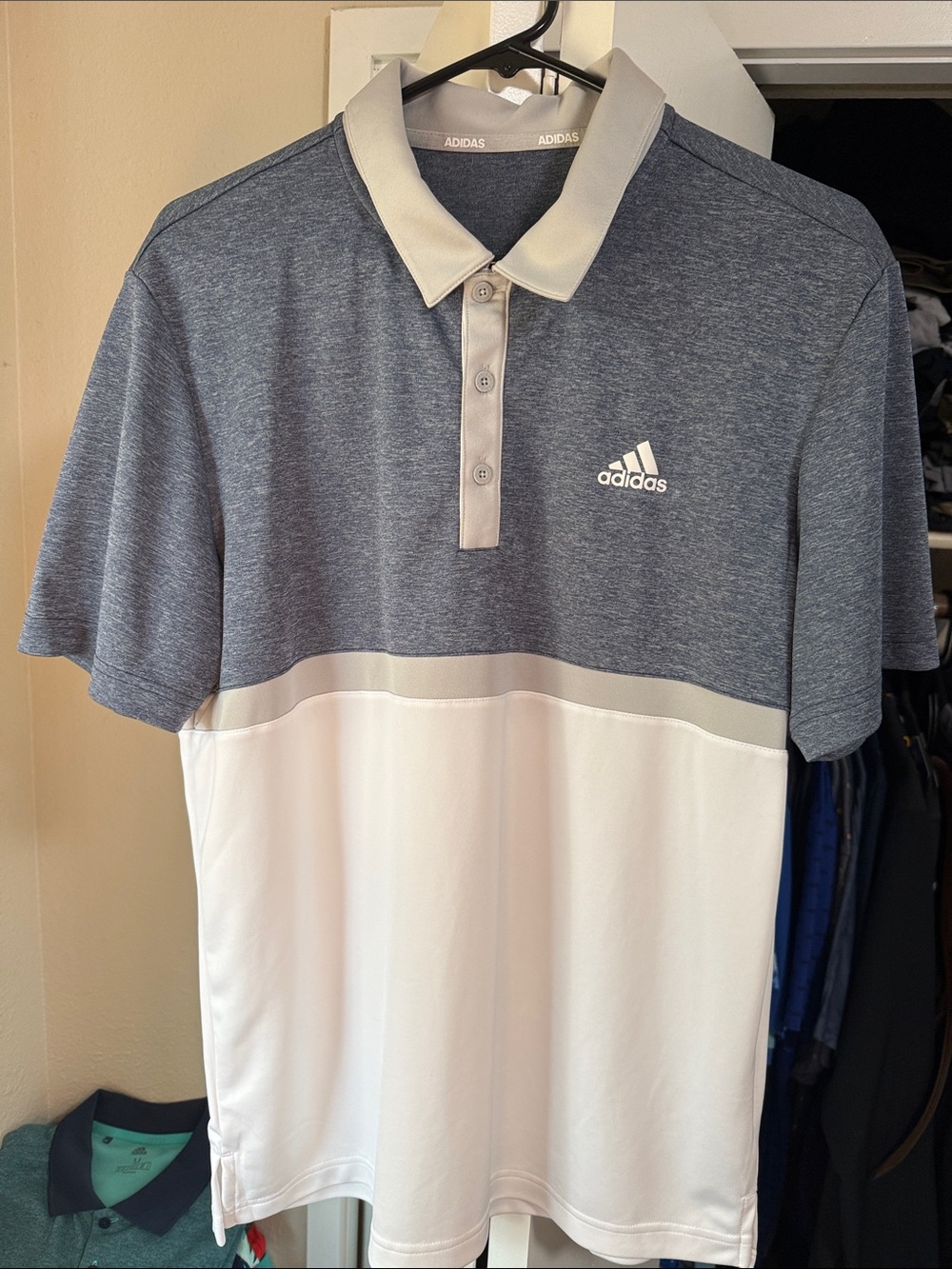 adidas Heather Grey and White Men's Colorblock Golf Polo medium